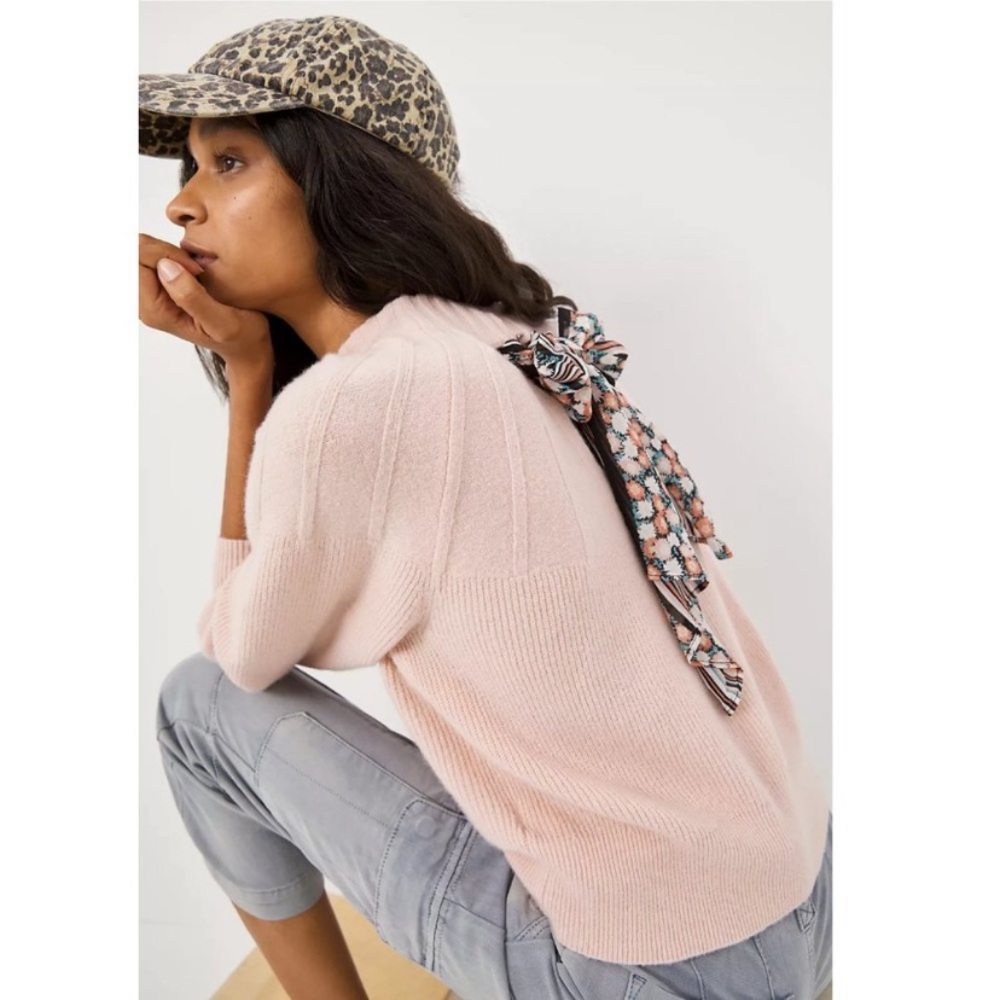 Anthropologie pink bow sweater